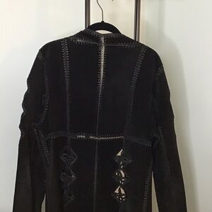 Vintage 90,s One of a kind Anne Klein black suede and crochet 3/4 Length Jacket
